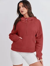 Anrabess Half Zip Cropped Hoodie Red - M