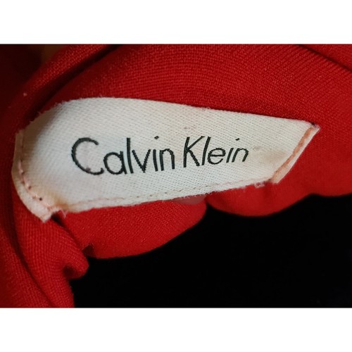 Vintage Calvin Klein Wrap Dress Large Black Red Stretch Tie Waist Notch Lapel - Picture 2 of 17