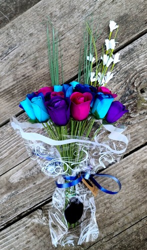 Deluxe Dark Waters Themed Flower Bouquet. The Original Wooden Rose 2, 3 Dozen - Picture 14 of 14