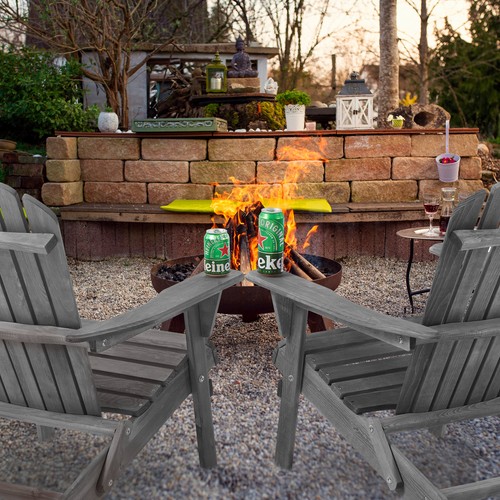2PCS Wood Lounge Patio Chair Folding Adirondack Chair for Garden Lawn Backyard - Picture 11 of 12