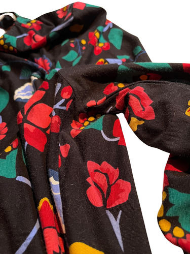 LOFT Floral Swing Dress Midi Long Sleeve Jersey Stretch Black Red Blue Casual L - Picture 10 of 19