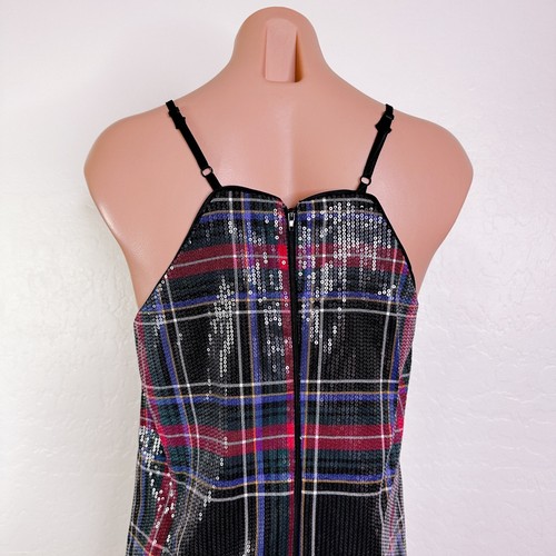 Copper Key Plaid Tartan Sequin Sleeveless Mini Shift Dress Black Red Size M NWT - Picture 8 of 12