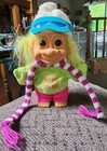 Retro Vintage 1990s Russ Berrie Born To Ski Troll Doll 5 Inch Yellow Hair