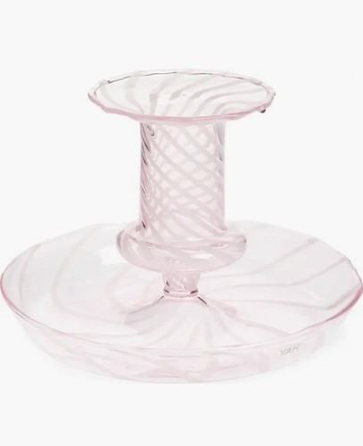 New Hay Flare Stripe Glass Candleholder Handmade $50 MSRP