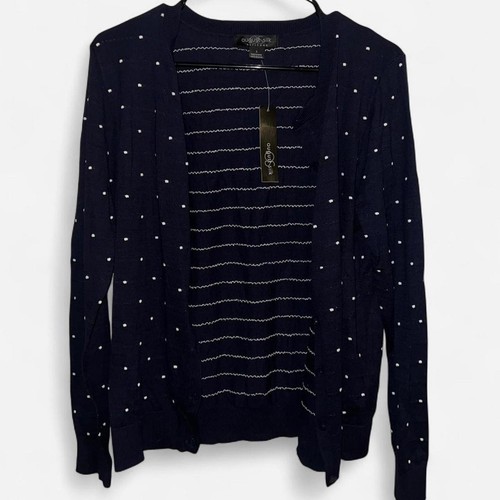 Neu mit Etikett August Strickjacke Seide dunkelblau und weiß gepunktet