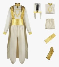 Deluxe Arabian Prince Aladdin Costume, Long Sleeve White Gold Dress Size XXL