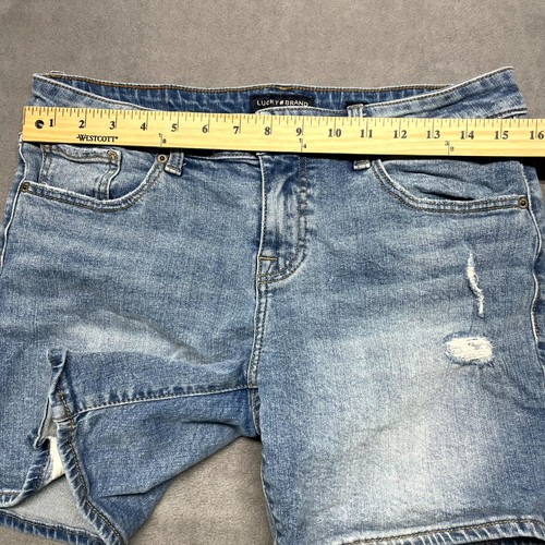 Pantaloncini denim Lucky Brand donna 8/29 blu elasticizzati invecchiati vita media 5 tasche - Foto 6 di 9