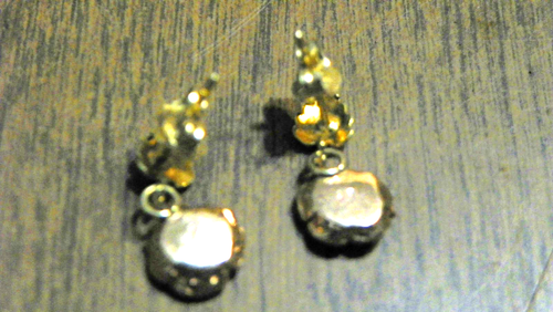 vtg 14 KT yellow gold small rose dangle pierced earrings 1.4 g - Bild 4 von 5