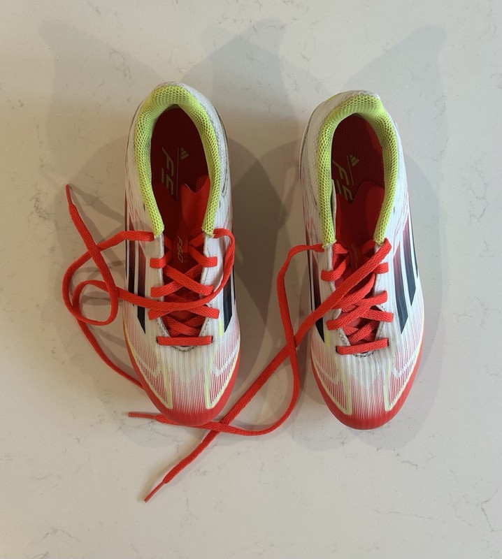 Adidas F50 League Junior Soccer Cleats White Red Yellow IE3747 Kids Size 3 Used