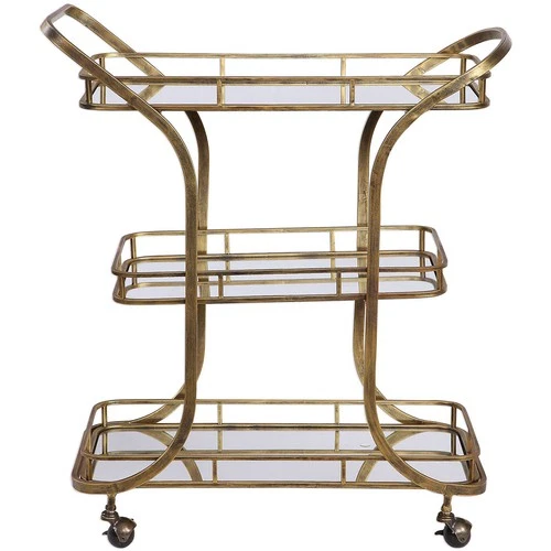 Uttermost 24876 Stassi Antiqued Gold Serving Cart - Picture 1 of 7