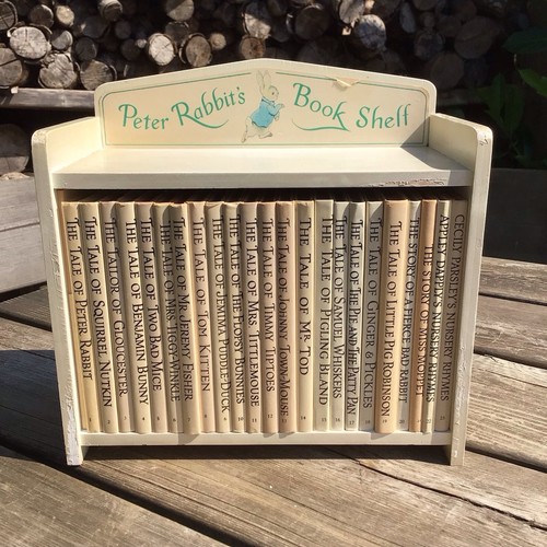 Vintage White Painted Peter Rabbit Book Shelf Bookcase 23 Books & 12 Postcards