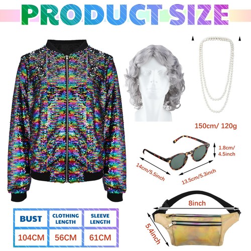 5 Pack Grey Old Lady Wig Granny Glasses Sequin Long Sleeve Jacket Laser Bag S... - Picture 2 of 6
