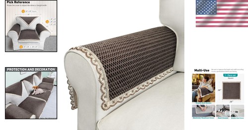 Luxurious 28"x28" Velvet Arm Cover - Non-Slip Lace Trim for Stylish Protection - Picture 2 of 8