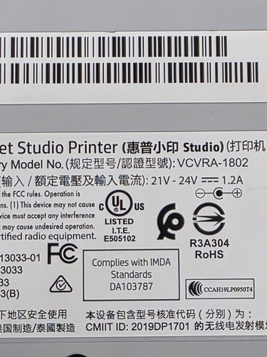 Stampante HP Sprocket Studio con AC OEM | Modello: VCVRA-1802 - Foto 12 di 12