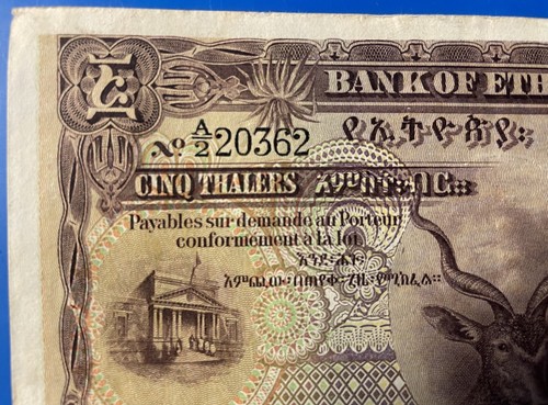 Äthiopien April 1933 5 Taler Greater Kudu P-7 aXF - US-Verkäufer - Bild 4 von 7