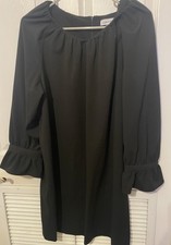 Calvin Klein Black Shift Dress Size 14 Long Sleeve Ruffle Cuff Career Cocktail 