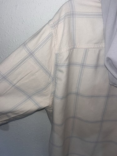 Chaqueta con capucha de franela Hollister para hombre talla XL blanca azul Sherpa Shacket - Imagen 10 de 14