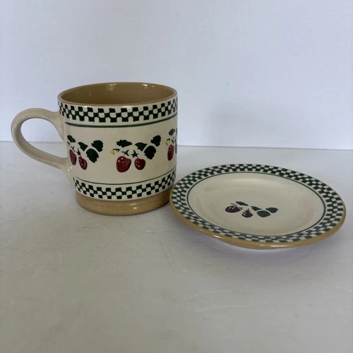 Nicholas Mosse Pottery Strawberry Coffee Mug & Plate Spongeware Ireland RETIRED