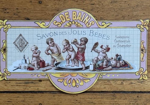Französisches Savon des Jolis Bébés Blechschild 10,5"x4,5" Vintage Stil Bad Baby Deko - Bild 1 von 4