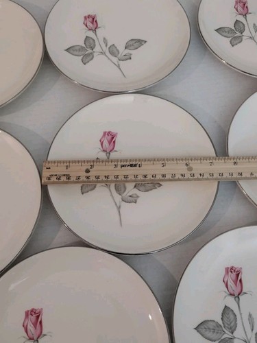 9 Zylstra Rose 7.25" Dessert Side Plates (+3 Extra) Pink Silver Rim Made in USA - Picture 4 of 12