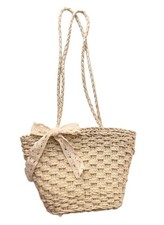 Women's Lace Bowknot Straw Shoulder Bag Handmade Bowknot Rattan Bag Crossbody...