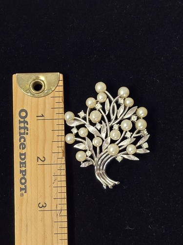Vintage Krone Trifari Lebensbaum Brosche Splitter Stadt Kunstperlen und Strass - Bild 8 von 9
