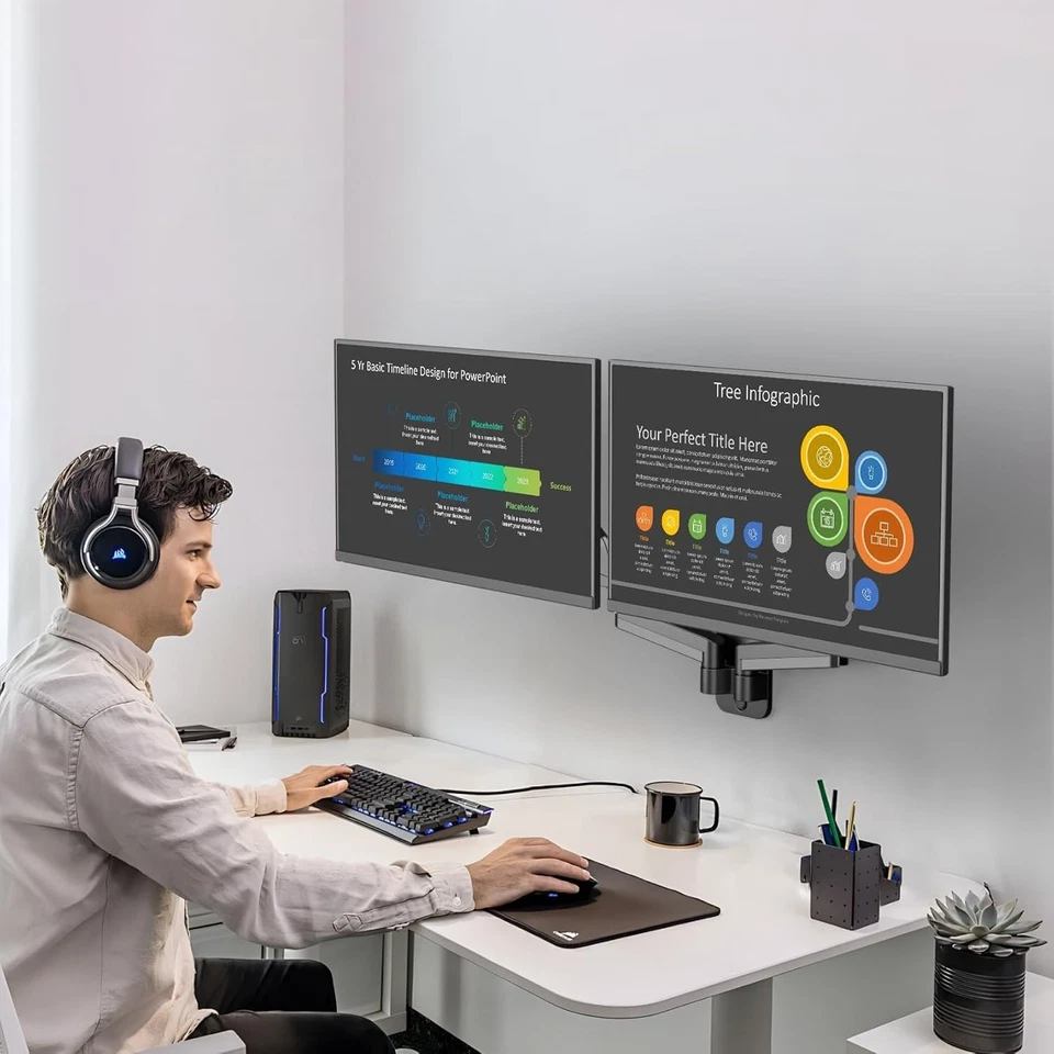 Dual Monitor Wall Mount for 17-32" Screens, Gas Spring Arms - Image 4 of 4