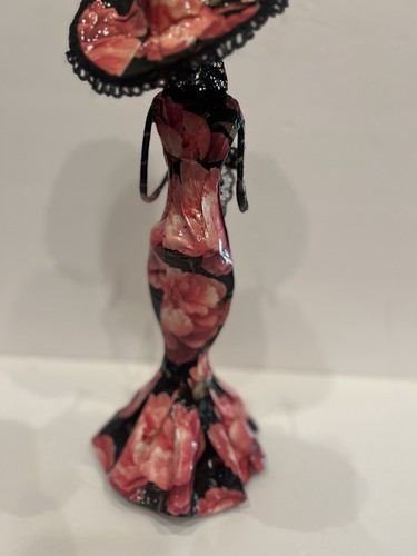 NEW Catrina 14" Day Of The Dead Black Laced/Pink ~Skeleton Figurine Import Mache - Picture 13 of 14