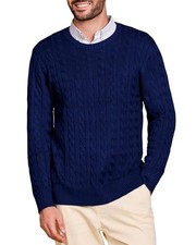 Mens Crew Neck Sweater Wool Blend Cable Knit Pullover Top 3X-Large Navy Blue