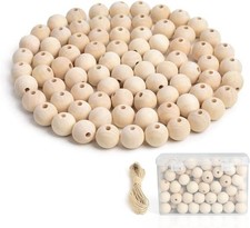 Natural Wood Beads, 3/4 inch Round Ball Wooden Loose 100 pcs 20mm