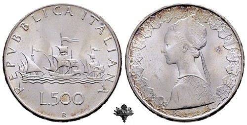 ITALIENISCHE REPUBLIK 500 Lire 1966 FDC SILBER Caravelle