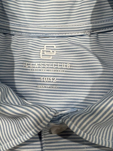 Class Club Drifit Polo Blue White Striped Shirt Boys 10/12 - Picture 3 of 5