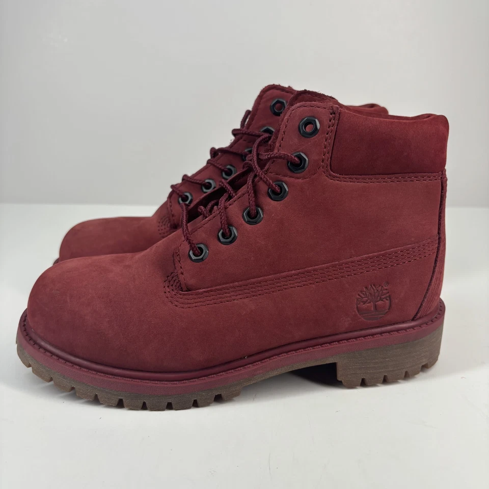 Timberland Premium 6" Niñas EE. UU. 1.5 Borgoña Cuero Nubuck Impermeable Botín Foto 3 de 4