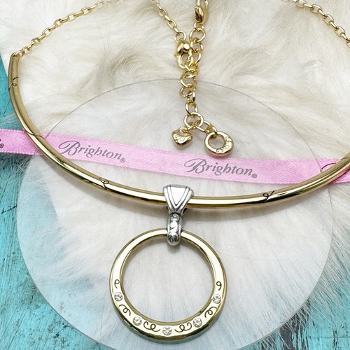 Brighton Covet Gold Plate Crystal Choker 2" Removable Pendant Necklace - Picture 4 of 10
