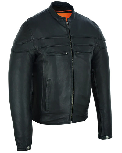 Chaqueta de cuero genuino vintage negra para motociclista con 2 bolsillos ocultos para hombre - Imagen 3 de 13