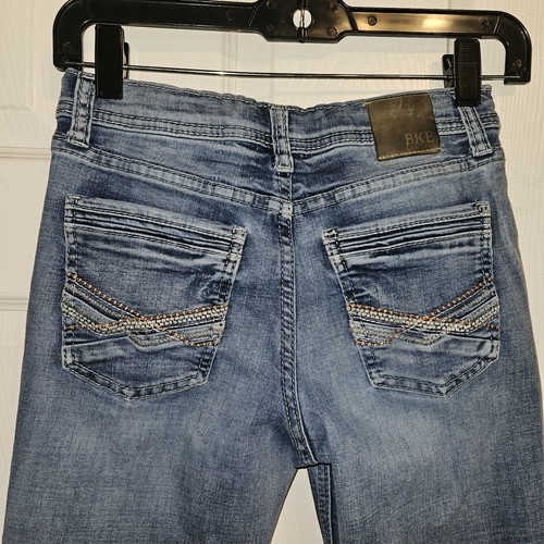 BKE Jeans Boys 12 Blue Conner Straight Adjustable Waist Stretch Denim Whiskered - Picture 2 of 6