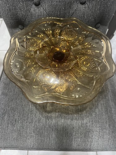 VTG Imperial Glass Compote Marigold Hobstar & Arches Pedestal Cake Stand Amber - Picture 4 of 12