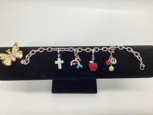 Swarovski Clip On Bettelarmband Delphin Peace Love Smiley Gesicht Apfel Kreuz Pin - Bild 4 von 15