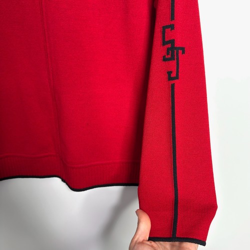 ST. JOHN SPORT Marie Gray Vintage Santana Knit Full Zip Sweater Red size Large - Picture 5 of 9