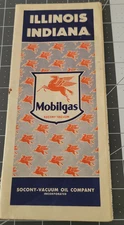 VINTAGE Mobilgas Map Illinois/indiana 1950's GAS STATION ADVERTISING