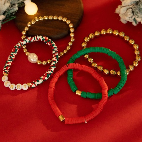 Juego de pulsera elástica con cuentas de letras apilables en capas para mujer diseño irregular - Imagen 10 de 24