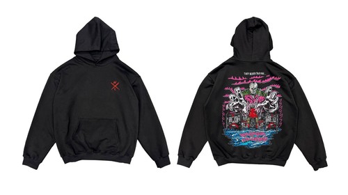 Warren Skull handbemalt Street oversized dicker Fleece schwarz Kapuzen Hoodie - Bild 8 von 15