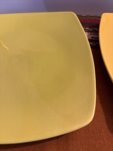 2 CRATE & BARREL Stoneware Square Rounded Dinner Plates Green Yellow 10.25” - Picture 4 of 10