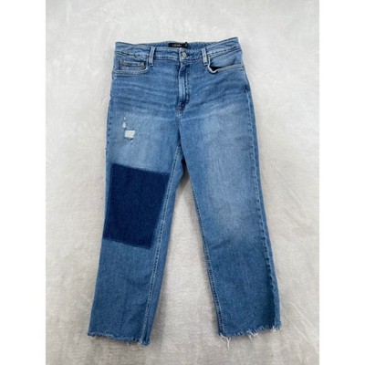 Lauren Ralph Lauren Jeans Womens 12 Blue Patchwork Distressed Raw Hem Straight