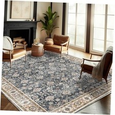 Washable Area Rug 8'x10' Retro Boho Design Non-Shedding Non-Slip Easy Care