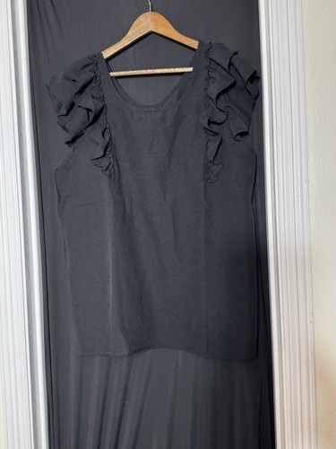 Übergröße 3X Chiffonbluse schwarz neu ohne Etikett Oberteil Flatterärmel Schleife kokett weich - Bild 8 von 9