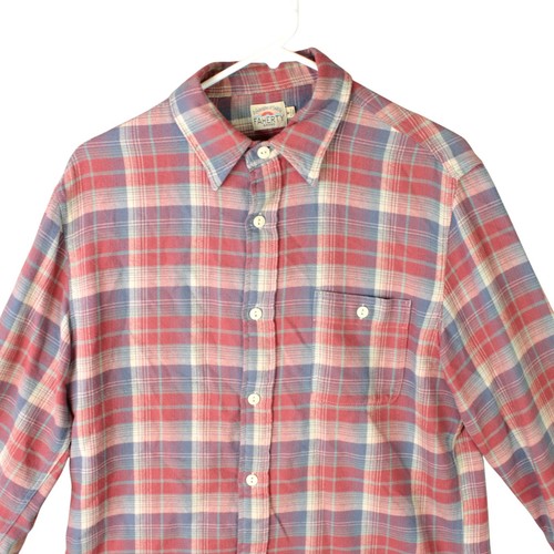 Faherty Flannel Shirt Men M Button-Up Long Sleeve Plaid Soft Stretch Red - Picture 3 of 11