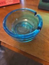 Vintage Ashtray Ash Tray Robin Egg Blue Stunning Color Thick Glass Unknown Maker