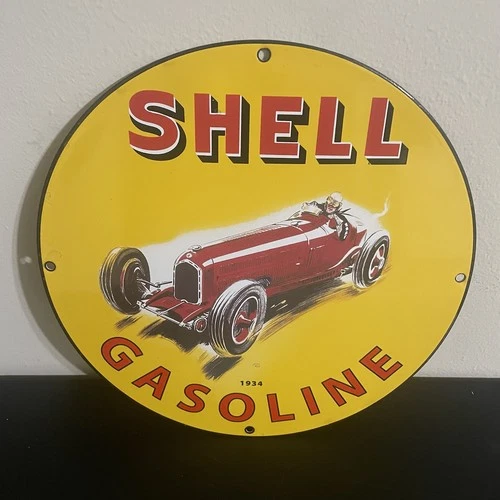VINTAGE SHELL AUTO SERVICE GASOLINE OIL PORCELAIN SIGN