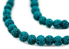 Turquoise Blue Volcanic Lava Beads 6mm Round Gemstone 15 Inch Strand